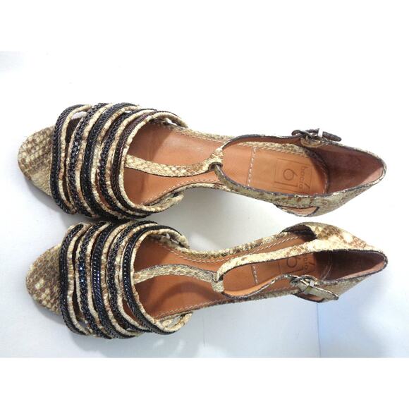 BACIO 61 Cadorago 7.5M Tan Taupe Snake Leather Bronze Chain Wedge Sandals Shoes - Picture 8 of 8